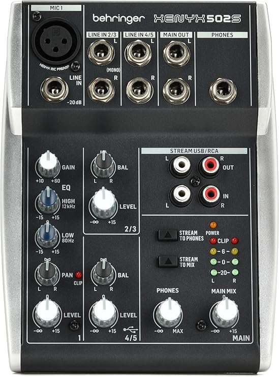 Behringer XENYX 502S Premium Analog 5-Input Mixer with USB Streaming Interface