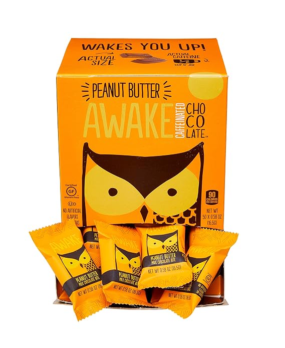 AWAKE Caffeinated Chocolate Bites, Peanut Butter Chocolate Energy Snack, 1 Bite Equals 1/2 Cup of Coffee, 50 Bites