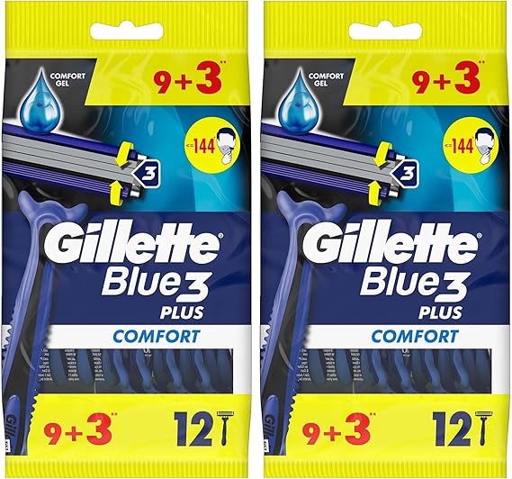 Gillette Blue3 Comfort Use Horse Men's Razor 9+3 Pieces 2 packs