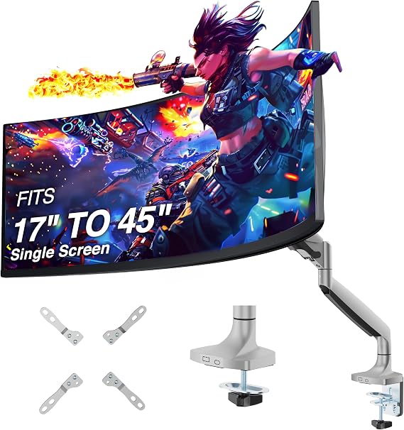 AVLT Single Monitor Arm Desk Mount for 17-45" Screens, Heavy Duty - Gray