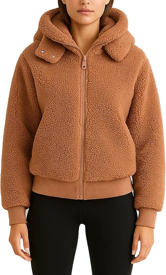 URBAN REPUBLIC Womens Sherpa Jacket - Fuzzy Warm Soft Sherpa Jacket Faux Fur Zip Up Hooded Bomber Womens Coats (S-XL)