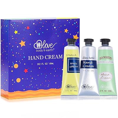 BODY & EARTH # LOVE Hand Cream Gift Set, Valentines Day Gifts for Her Galentines, Mini Moisturizing Hand Lotion with Vitamin E for Dry Hands Cream Travel Size, Mothers Day Gifts for Mom, 3 x 2 OZ