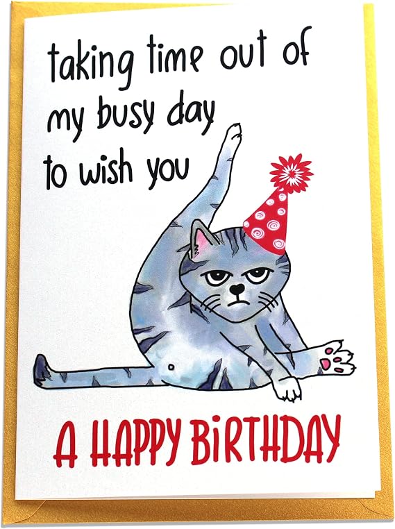 Have a Purrfect Happy Birthday, Funny Grumpy Bday Card, Cartoon Art Handmade Card for Cat Mom, Dad, Him, Husband, Boyfriend, 21st 30th 40th 50th 60th