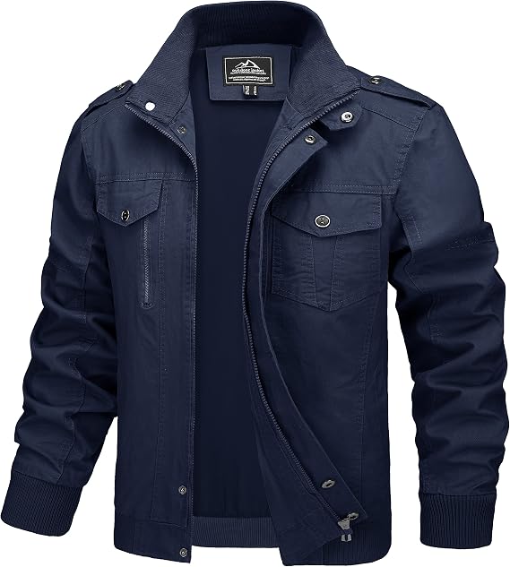 MAGCOMSEN Men's Cargo Jackets Casual Cotton Military Full Zip Jacket Bomber Windbreaker Outwear Coat Multi Pockets