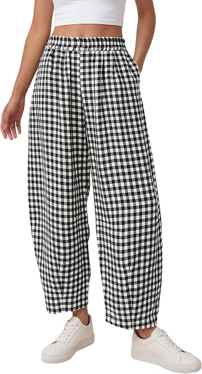 PRETTYGARDEN Plaid Barrel Pants Women Summer Bottoms