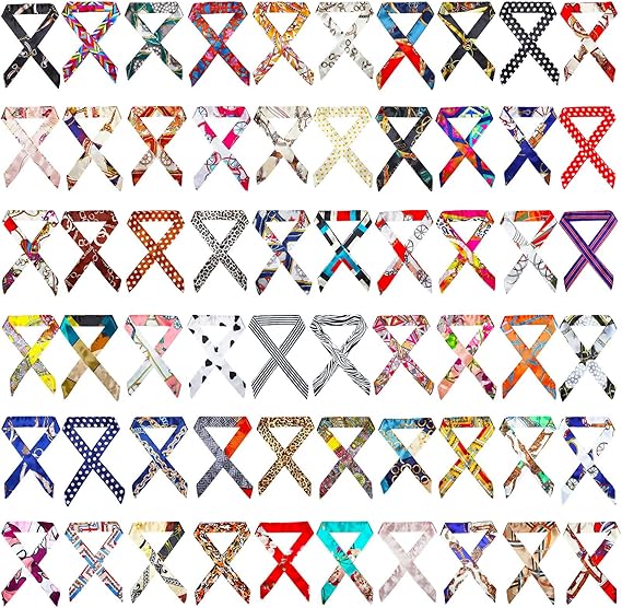 Handepo 60 Pcs Women Handbag Head Scarf for Women Hair Purse Scarf Handle Ribbon Satin Head Neckerchief Silk Headband
