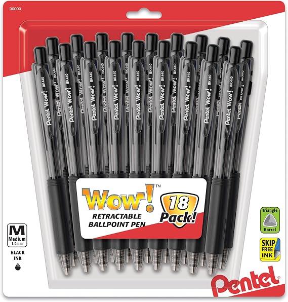 Pentel 711766 Wow! Retractable Ballpoint Pens Medium Point Black Ink