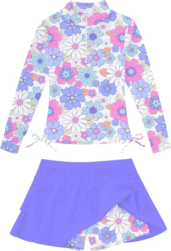 Vogseek Girls Rashguard 2 Pieces Bathing Suit Long Sleeve Swimsuit 3-12T