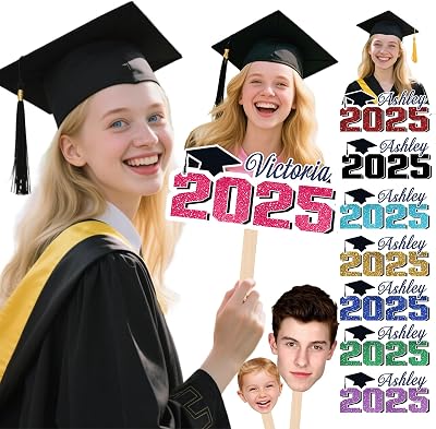 Graduation Big Head Cutout Custom Big Face on a Stick Personalized Fun Face Cardboard Cutout for 2025 Graduation Birthday Party 1 PC