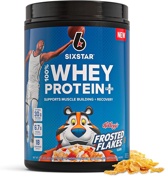 Six Star Whey Protein Powder Plus - Muscle Building & Recovery Formula with Whey Isolate Powder, BCAAs, 30g Protein, Immune Support - Post-Workout Supplement - Kelloggs Frosted Flakes Flavor, 1.8 lbs