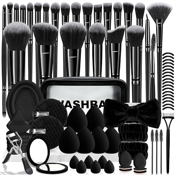 80PCS Makeup Brushes, Makeup Brush Set Professional Makeup Kit Multi-functional Makeup Tool Set with Case Facial Makeup Accessories,Brush Set Eye & Makeup Sponge(Black)