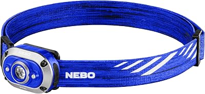 NEBO MYCRO 450 Rechargeable Headlamp | 450 Lumens, 6 Light Modes, Water Resistant, Detachable Hat Clip, Super Bright Head Lamp for Camping & Hiking, Includes USB Charging Cable Blue