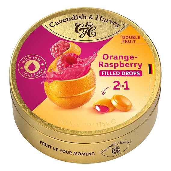 Cavendish & Harvey Double Fruit Drops, Orange with Raspberry Filling, 175g