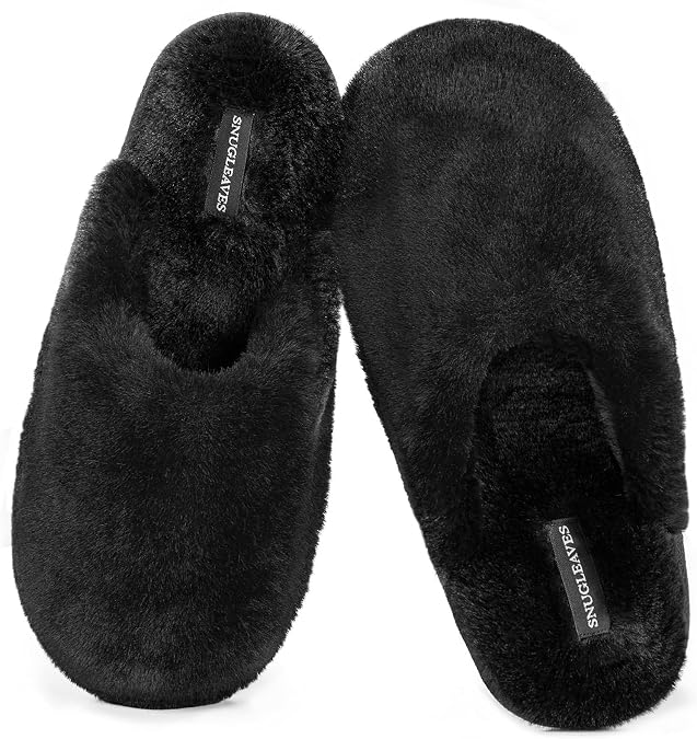 Snug Leaves Women's Fuzzy Scuff Slippers Memory Foam Non-slip House Shoes | Plush Faux Fur, Effortless Slide-on, Pillow Soft Cushion, Anti-slip TPR Sole, Multi Sizes, Diverse Shades
