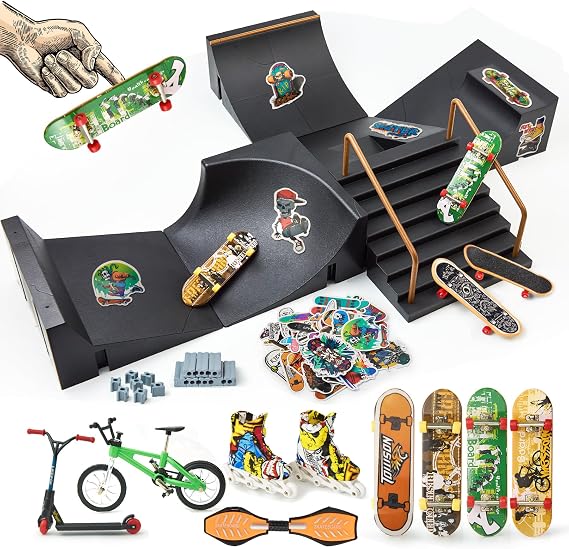 Finger Skateboard Ramps Sets DIY Assembly Mini Finger Skateboard 14 Pieces Fingerboard Skatepark for Kids Children Training Props Fingerboard Park