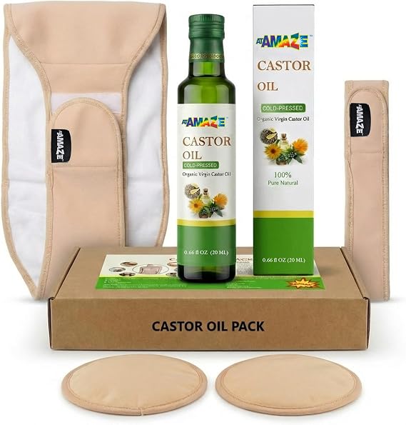 Organic Cold Pressed Castor Oil 0.66oz + Reusable Wrap for Self Care