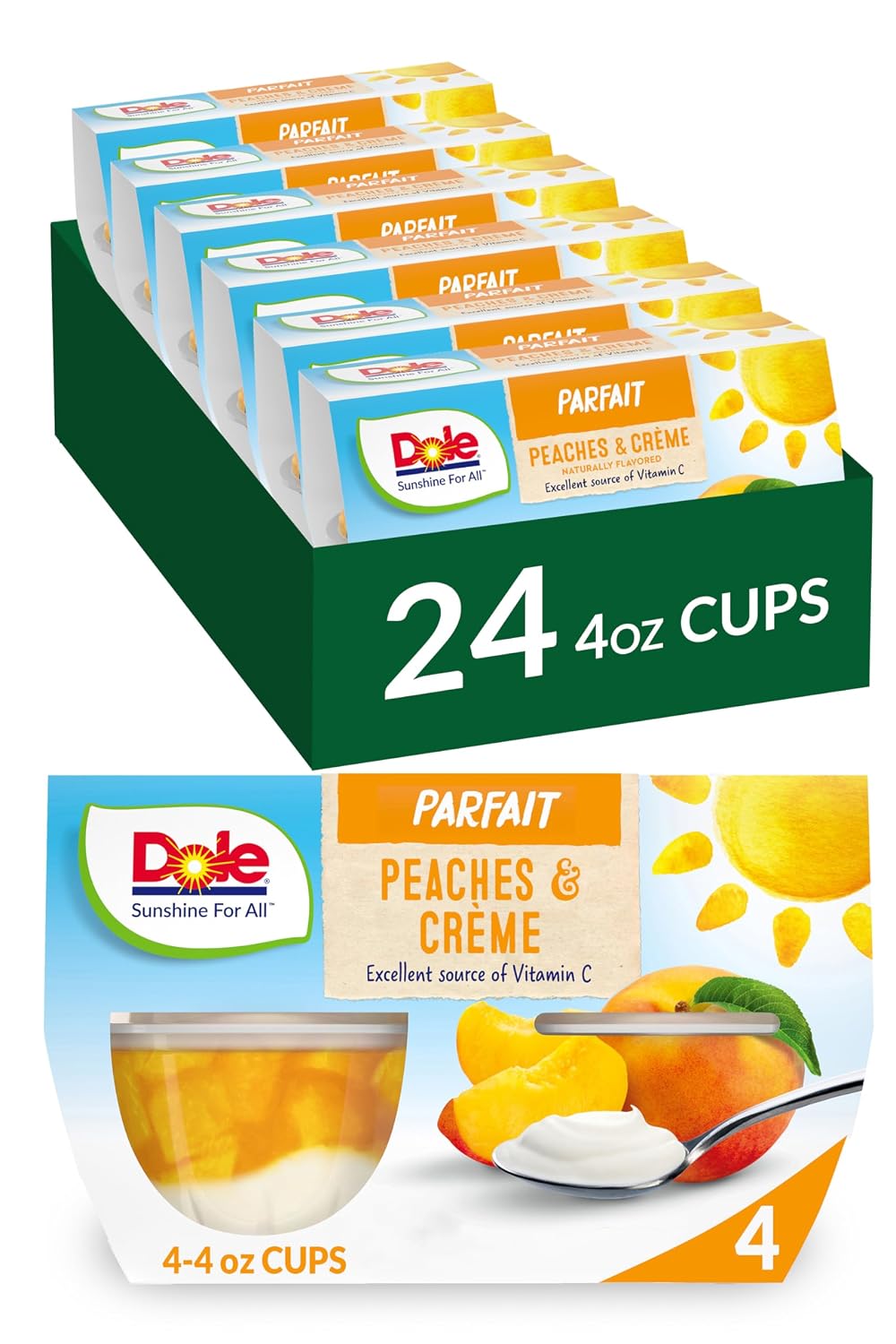 Dole Fruit Bowls Peaches & Creme Layers Snacks, 4.3oz 36 Total Cups, Bulk Desserts