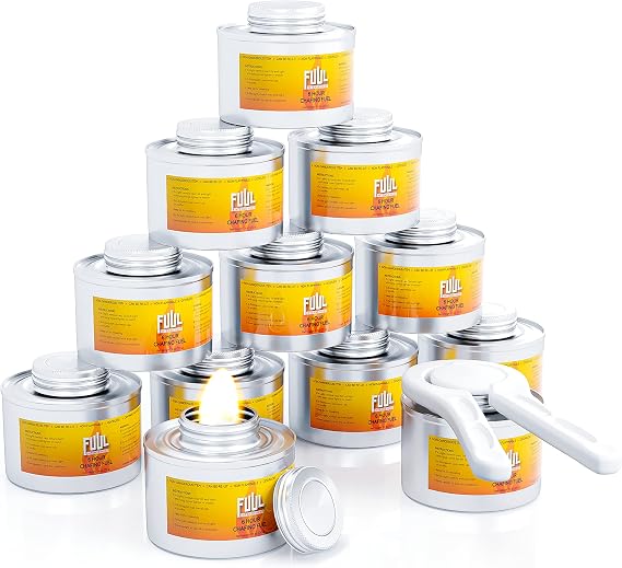 6 Hour Chafing Fuel | 12-Pack Cans for Chafing Dishes | Premium Food Warming Wick Set with Lid Opener | Burner Cans With Steady, Controlled Flame
