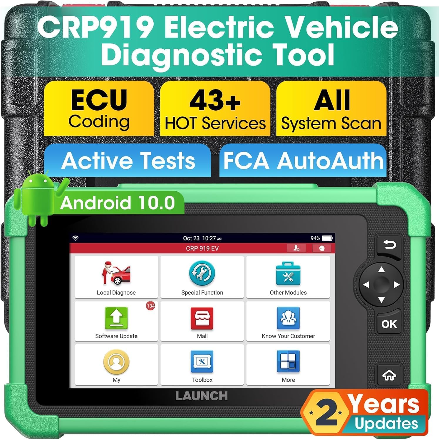 LAUNCH X431 CRP919 EV 2025 Bi-Directional Scan Tool for Electric Vehicles, New Energy Car, All-in-One Full System Diagnostic Scanner, 43 Resets, ECU Coding CANFD & DOIP FCA AutoAuth 2 Year Free