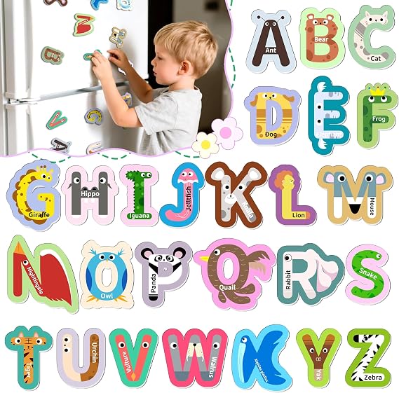 26 Pieces Large Magnetic Letters, Animal Capital A-Z Alphabet Magnets, Magnet Letter for Fridge & Whiteboard, Alphabet Magnet, Large Magnetic Letters, Fridge Magnets for Toddlers
