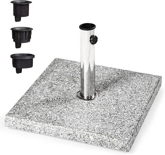 paramondo Square Granite Parasol Base 48 x 48 cm with Adapter Sleeves for Medium Parasols