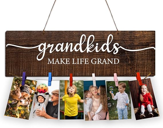 Mothers Day Gifts for Grandma From Grandkids,First Time Grandma Gifts,Grandkids Make Life Grand Brag Board,Nana Granny Picture Frame Photo Board