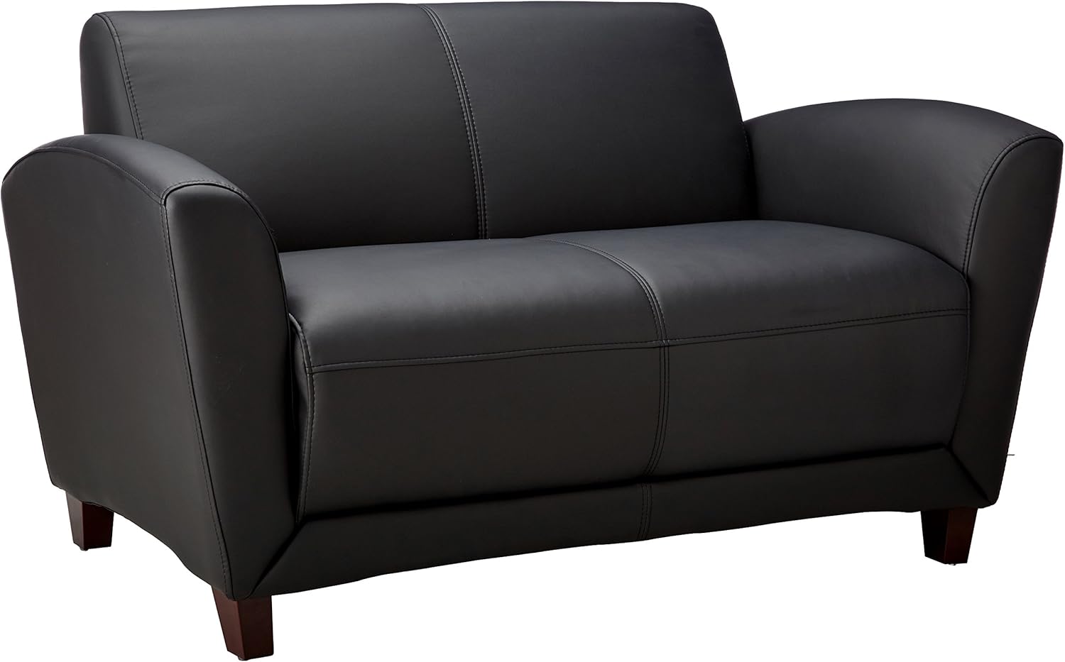 Lorell Accession Reception Loveseat, 55 x 22 x 31.25, Black Bonded Leather with Mahogany Legs