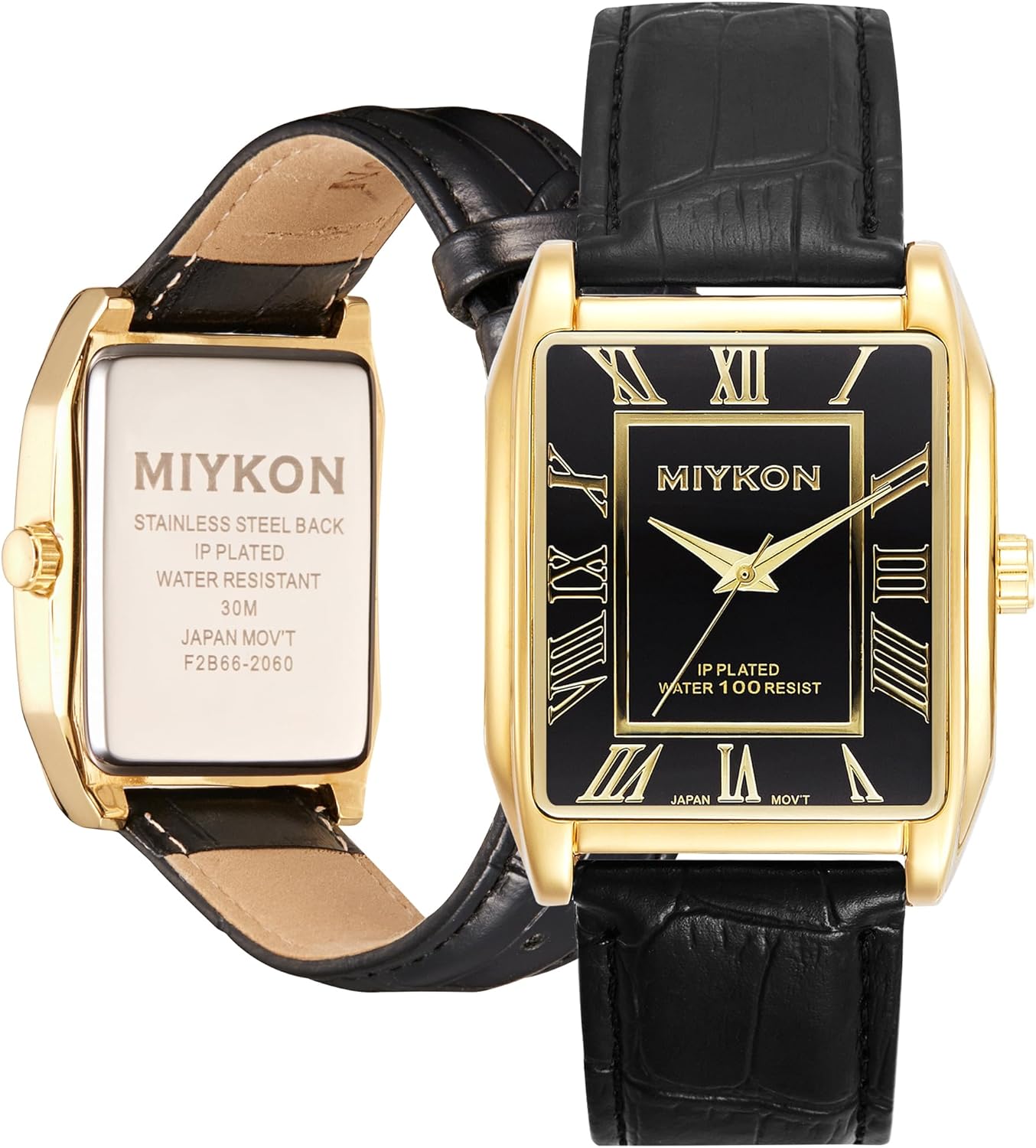 Miykon Vintage Watches for Men | Tank Square Mens Watch with Genuine Leather Band | Ion Polished, Luminous Hands and Second Hand, Scratch Resistant Glass, Japanese Quartz, 100ft Water Resistant