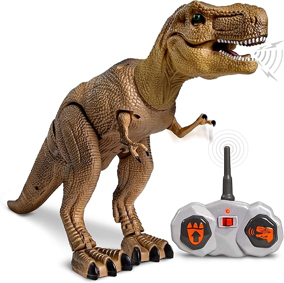 DiscoveryTM Remote Control T-Rex Dinosaur Realistic Jurassic RC Action Figure with Walking Legs, Roaring Sounds, Chomping Mouth| Dinosaur Toys for Kids| Boys Toys RC Car Gift| Fun Dino for Ages 6+