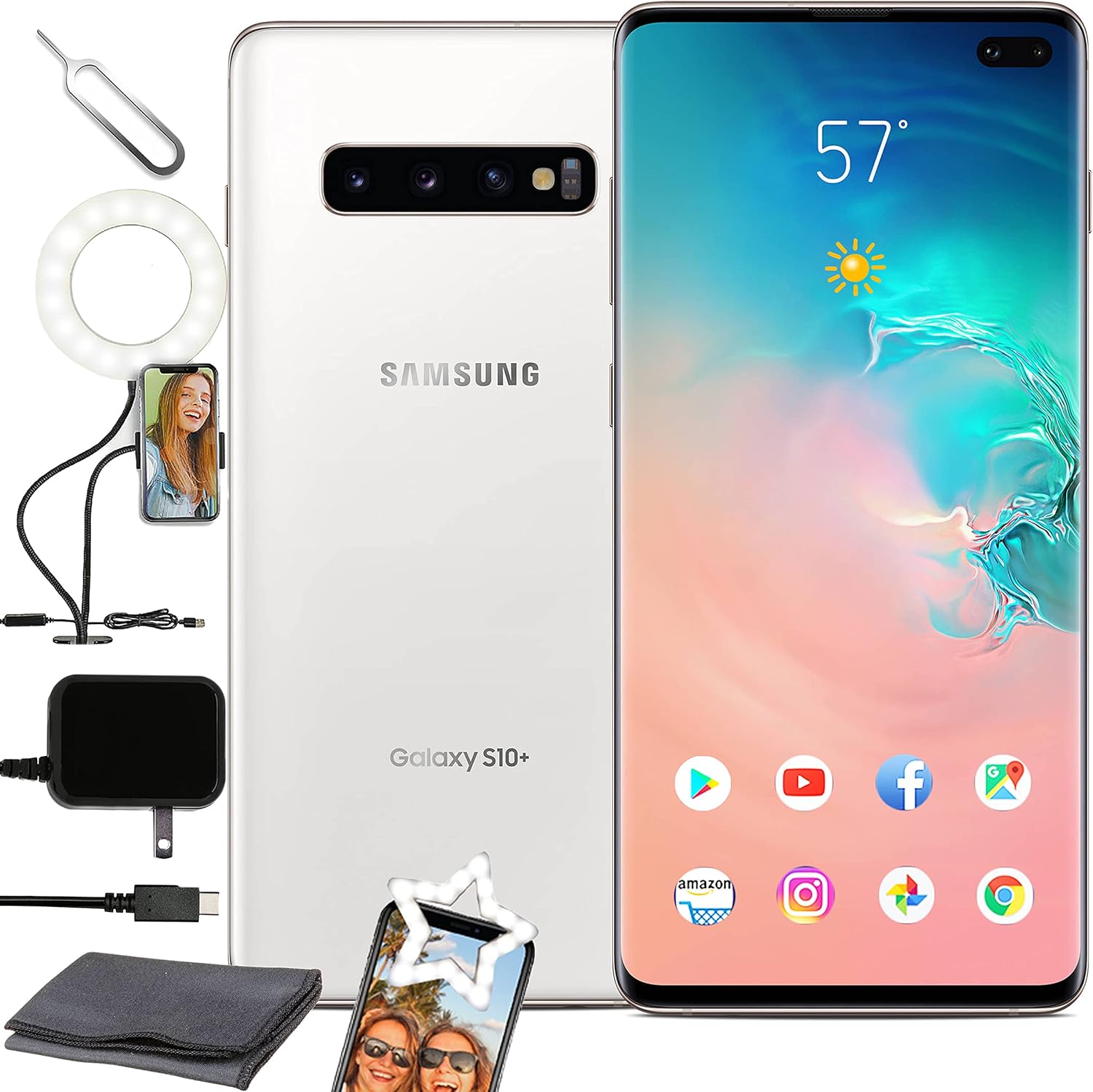 Samsung Galaxy S10 128Gb, Heart Rate, Accelerometer, gyro, Proximity, Compass, Barometer, SpO2, 8GB RAM, 12MP T-Mobile Ceramic White, G975U Renewed
