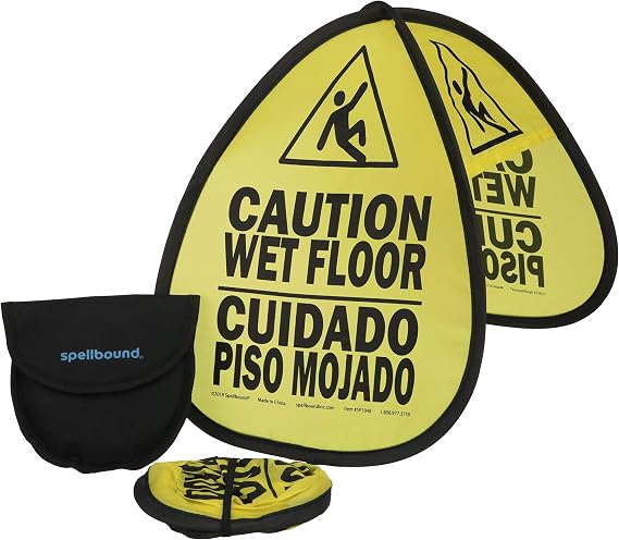 Caution Wet Floor Pop-Up Signs, 2 Pack with Storage Pouch Bilingual Double-Sided Safety Warning Signs by CrewSafe for Commercial, Restaurant, Convenience / Grocery Stores, Business, Light Industrial, Retail Trade