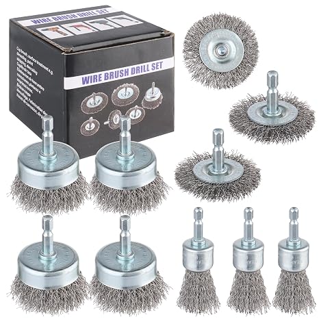 Rocaris 10 Pack Carbon Steel Wire Wheel Brush, Cup Brush Set | 1/4-Inch Round Shank, for Rust Removal, Corrosion and Scrub Surface