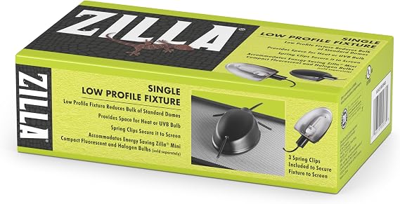 Zilla Low Profile Reptile Terrarium Fixtures Single,Black | Reptile heat lamp fixture with spring clips, one socket for uvb, visible light, ceramic heat emitter bulbs sold separately