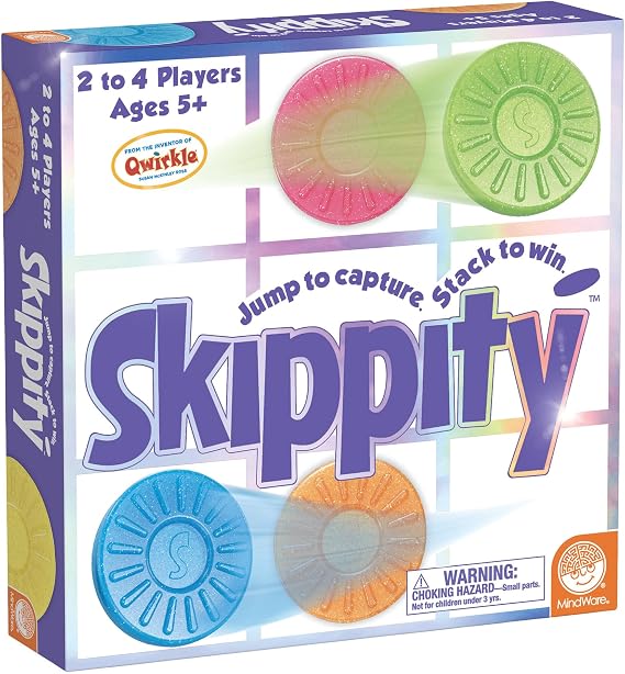 MindWare Skippity Jump-and-Capture Board Game for 2 to 4 Players Twist on Checkers 100pc Fun for Kids & Adults, Ages 5+