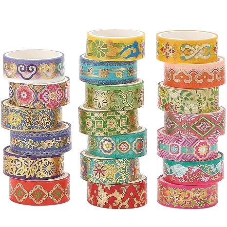 YUBBAEX 20 Rolls Chinoiserie Washi Tape Set Exotic Arts Masking Tape Gold Foil Floral Decorative for DIY Crafts, Bullet Journal Supplies, Planners, Scrapbook, Card/Gift Wrapping (Ancient)