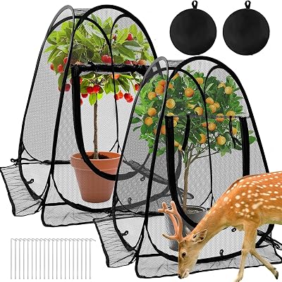 2pcs Pop Up Mesh Plant Protectors from Animals,Large Plant Netting Guard Cover with 8 Stake Crop Cage Fine Mesh Plant Tents for Protect Flower Tomato Vegetable from Deer Cat Bird Squirrel, 28x28x34 In