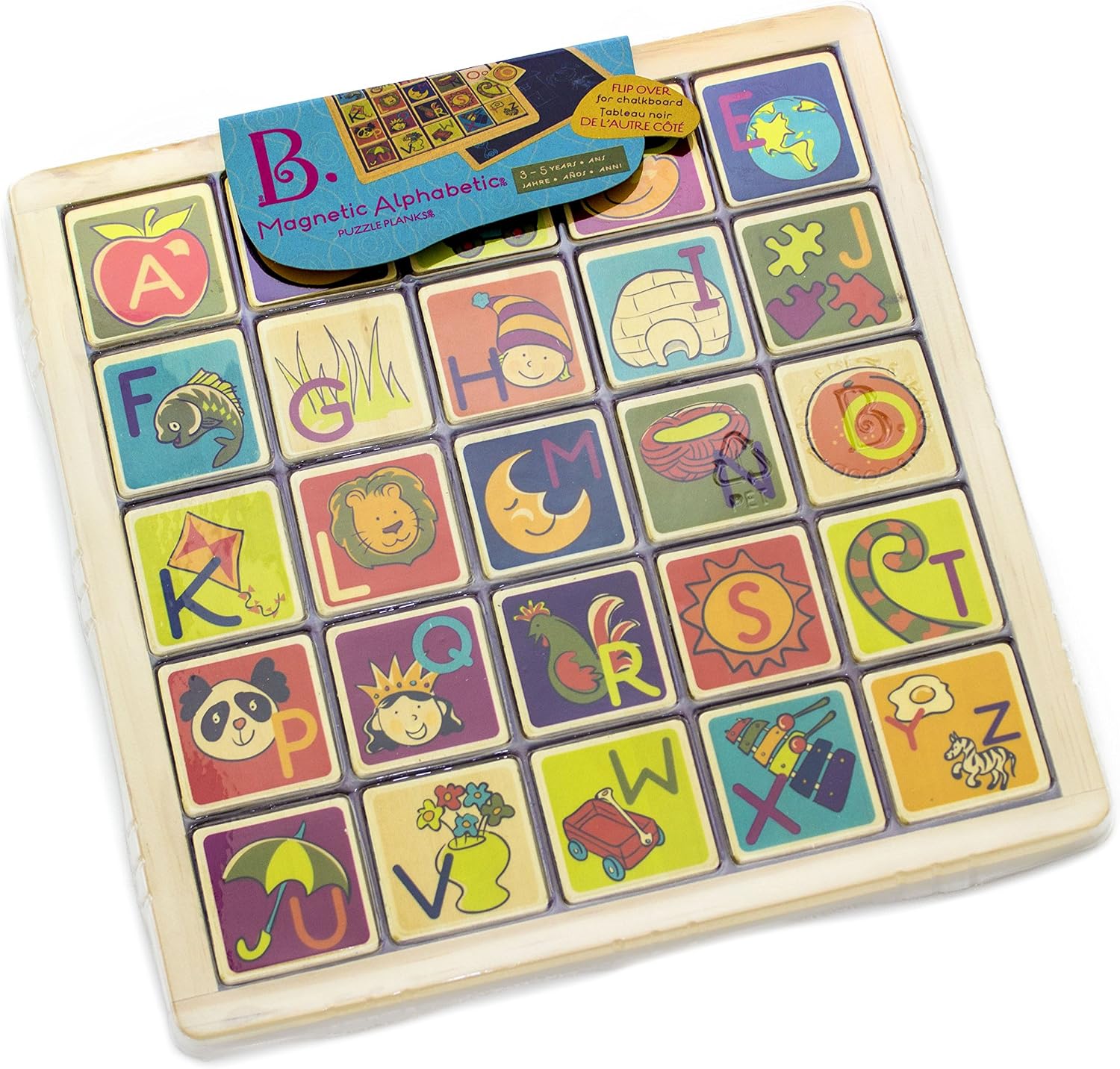 B. toys アルファベットパズル マグネットパズル 26枚セット お絵描きボードつき 木のおもちゃ 3歳~ 正規品