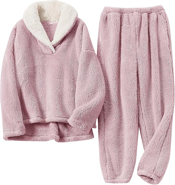 BOSECETA Fluffy Pajamas for Women Set Soft Comfy Fleece Pjs Pullover Pants Loose Plush 2 Piece Sleepwear Fuzzy for Winter
