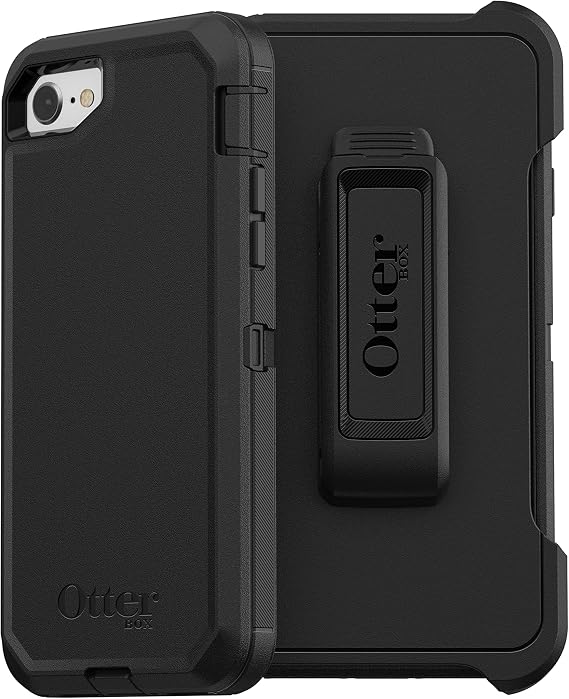 OtterBox iPhone SE 3rd & 2nd Gen, iPhone 8 & iPhone 7 (not Compatible with Plus Sized Models) Defender Series Case - Black, Rugged & Durable, with Port Protection, Includes Holster Clip Kickstand | Rugged & Durable, with Port Protection, Includes Holster Clip Kickstand, Multi-Layer, Impact Absorbing iPhone Case