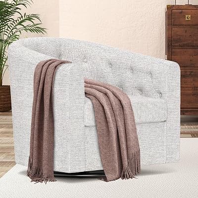 Simore Swivel Accent Chair for Living Room, Comfy Fabric Round Swivel Barrel Chair for Nursery Office Bedroom, Light Gray