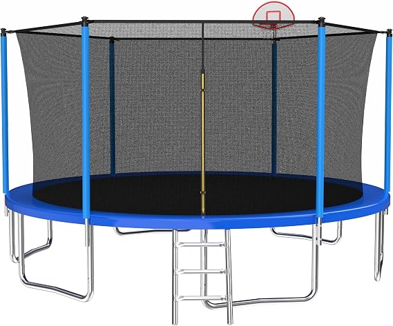 Lyromix 10 12 14 16FT Trampoline Outdoor, Light/Sprinkler/Basketball Hoop