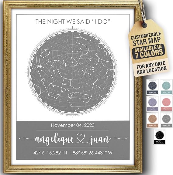 Custom Star Map - Fully Personalized (Your Details, Size, Color, Framing) | Romantic Gifts for Her | Gifts for Husband | Paper Anniversary Art Print | Great Gift for Special Ocassions (e.g. Wedding, Birthday, etc)