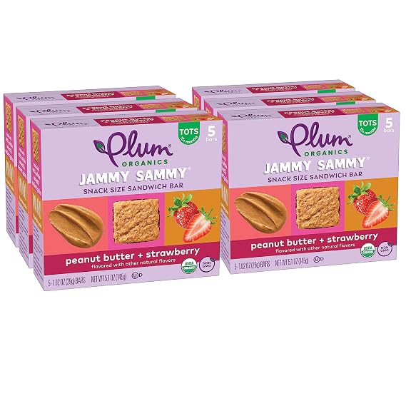 Plum Organics Jammy Sammy Snack Bars, Peanut Butter and Strawberry, 30 Pk