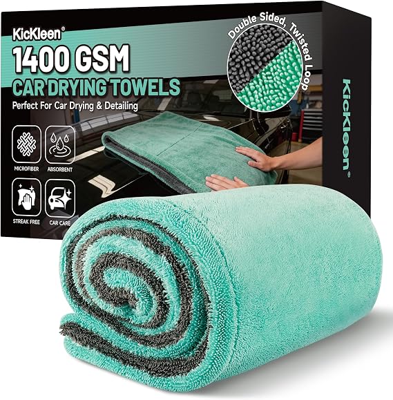 Dual Sided Microfiber Towels (48"x 24") Extra Large Ultra Absorbent Drying Towel for Cars ,Trucks; Without Streaks, Scratches, or Water Spots Double-Twist Pile & Edgeless Design (Aqua blue-Gray)
