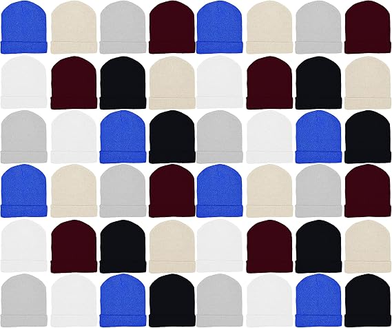 48 Pack Winter Beanies, Bulk Cold Weather Warm Knit Skull Caps, Mens Womens Unisex Hats