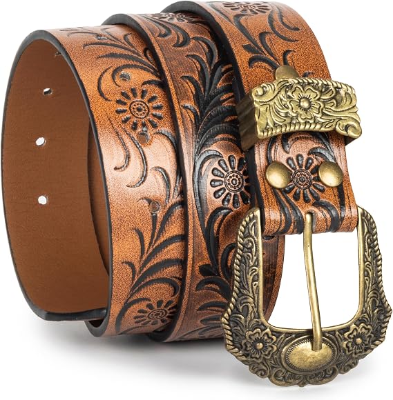 Eohak Vintage Western Belts for Women Cowgirls Belt with Floral Carved for Jeans Pants Dresses