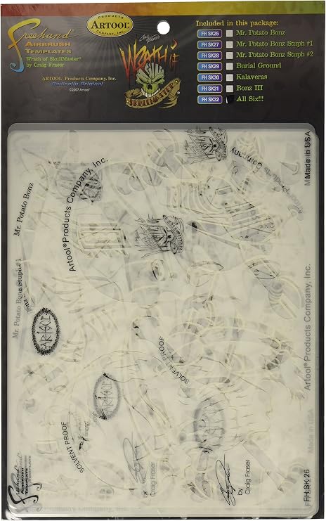 Artool Freehand Airbrush Templates, Wrath Of Skullmaster Set