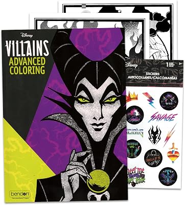 Disney Villains Coloring and Activity Book Set for Girls, Women ~ Villains Advanced Coloring Book with Stickers for Adults and Kids Disney Villains Party Favors Bags Bundle