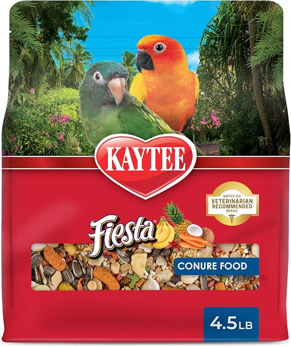 Kaytee Fiesta Conure Food, Nutritious and Fun Blend, Supports Skin, Feather, Digestion, Brain and Heart Health, 4.5 pounds