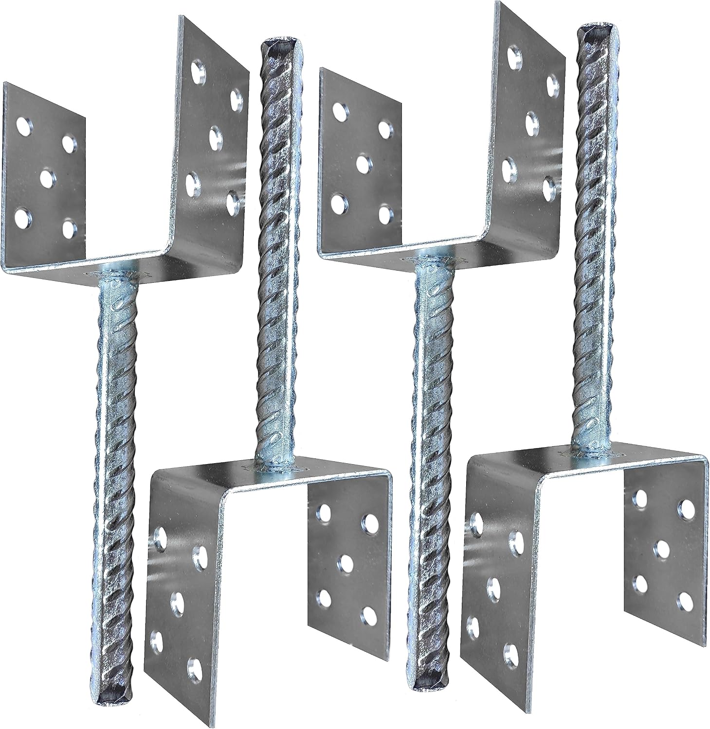 4 x Fence Posts Support U Type Pergola Brackets Extender Foot Shaped Concrete in "U" Heavy Duty Posts Anchor Tool Spikes Steel Galvanised 4mm Thick 100 x 100 x 60mm- 4 Inch x 4 Inch x 2.3 Inch